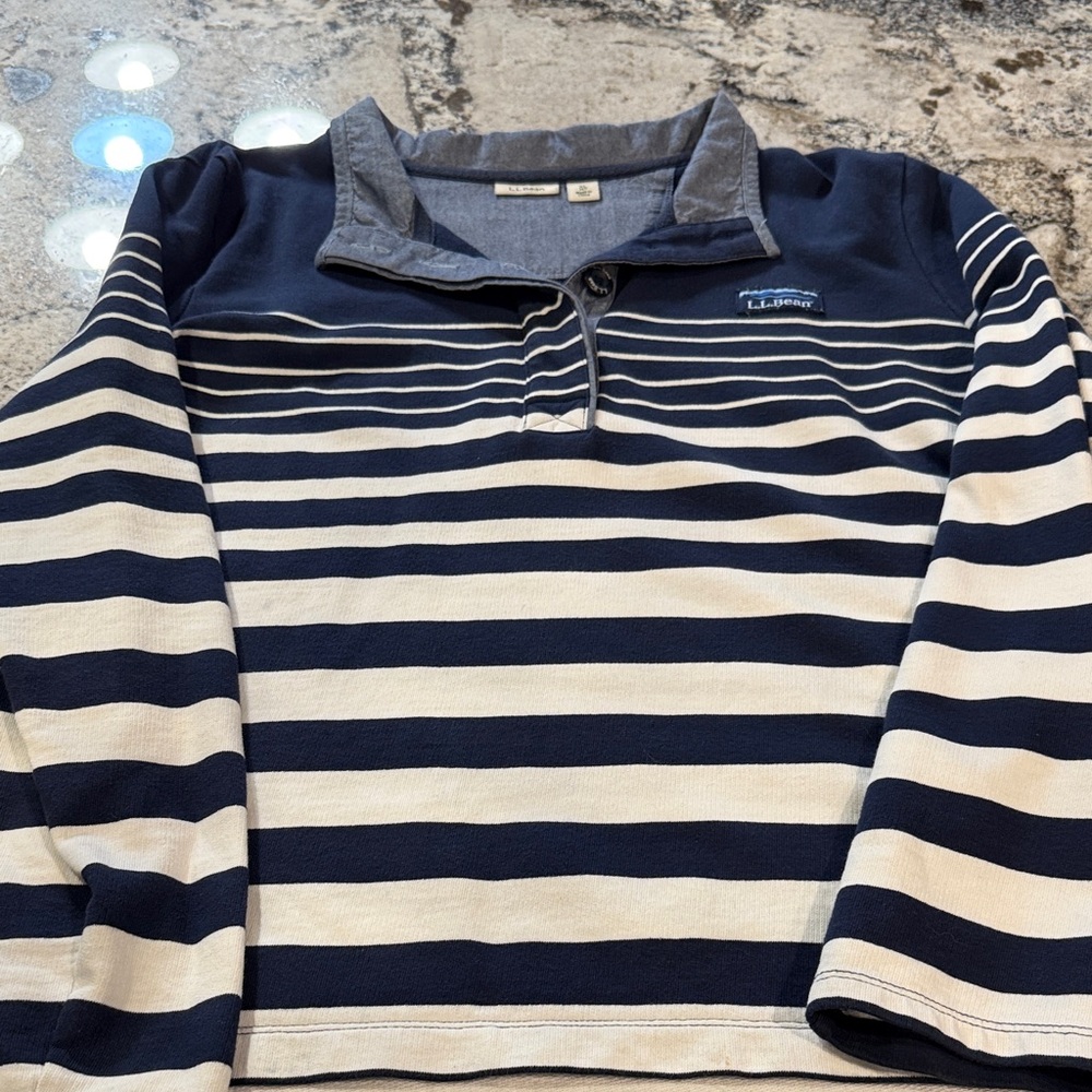 L.L. Bean Navy and Cream Striped Sweater